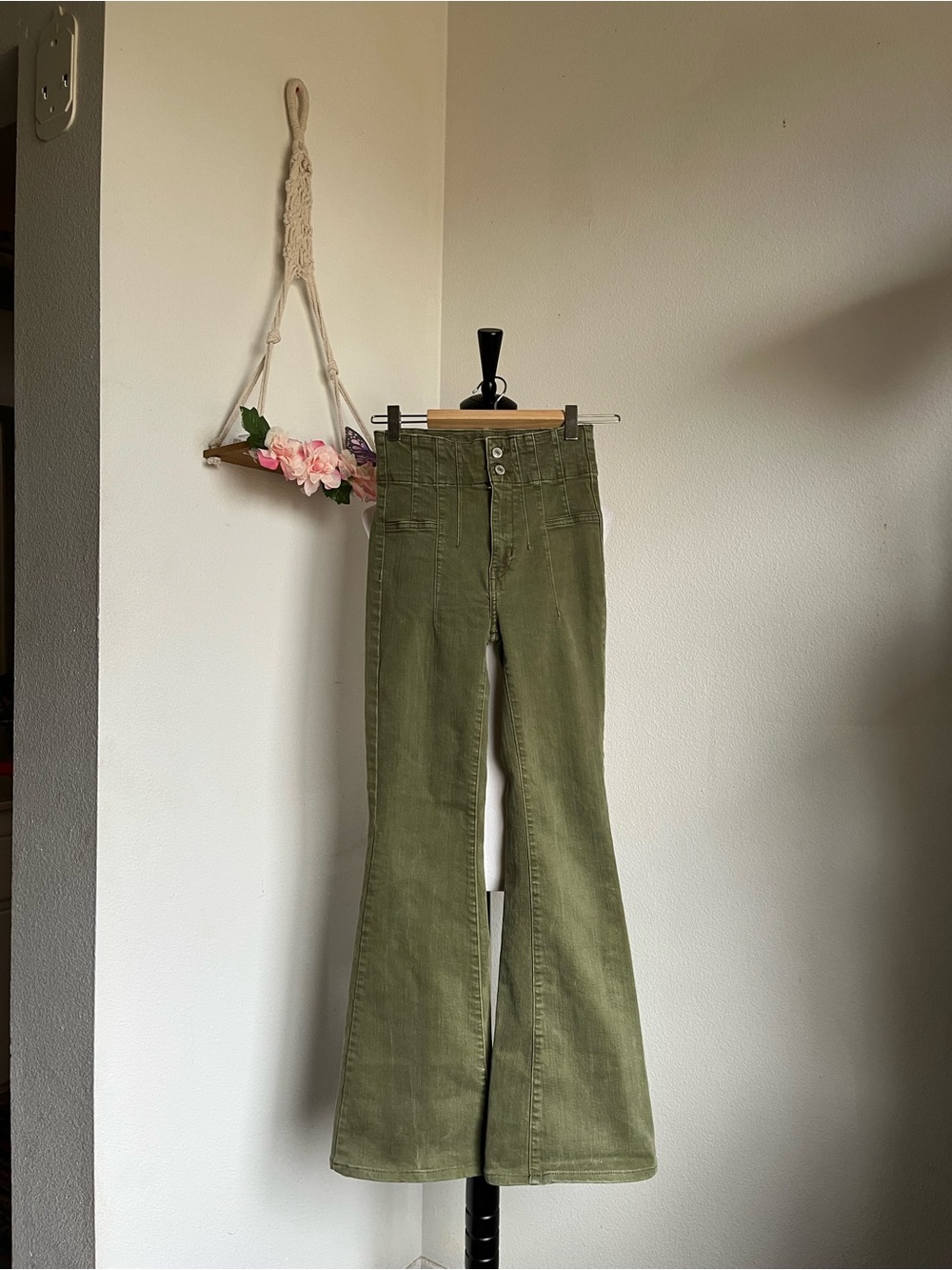 Free people Olive Green High-Waisted Flare Jeans 24” waist
